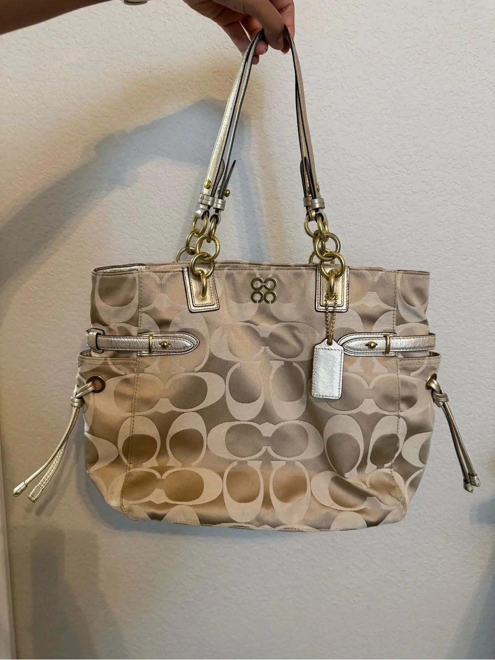 Coach | Y2K Signature Colette tote metallic gold leather trim